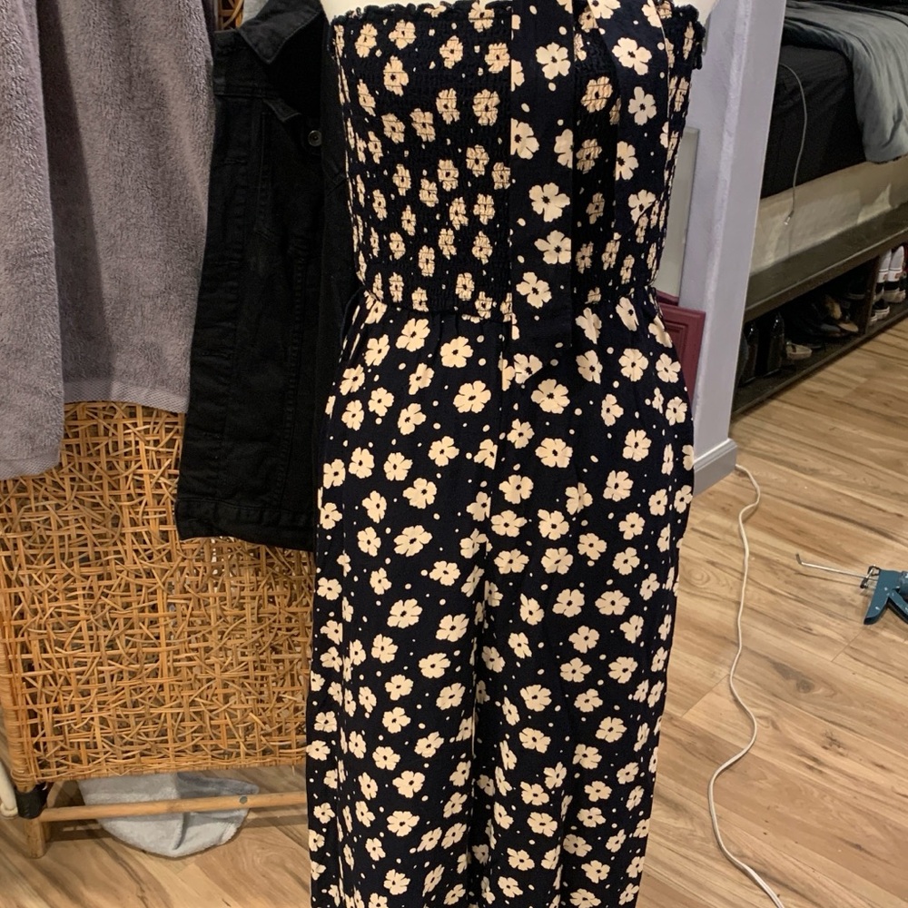 Floral Dark Blue and Cream Jumpsuit